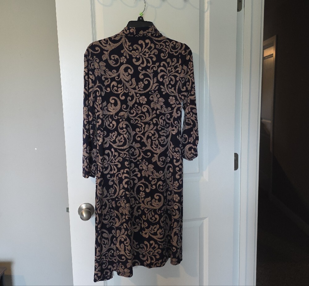 connected apparel Black Dress with Beige Floral-Patterned Duster - Picture 13 of 15
